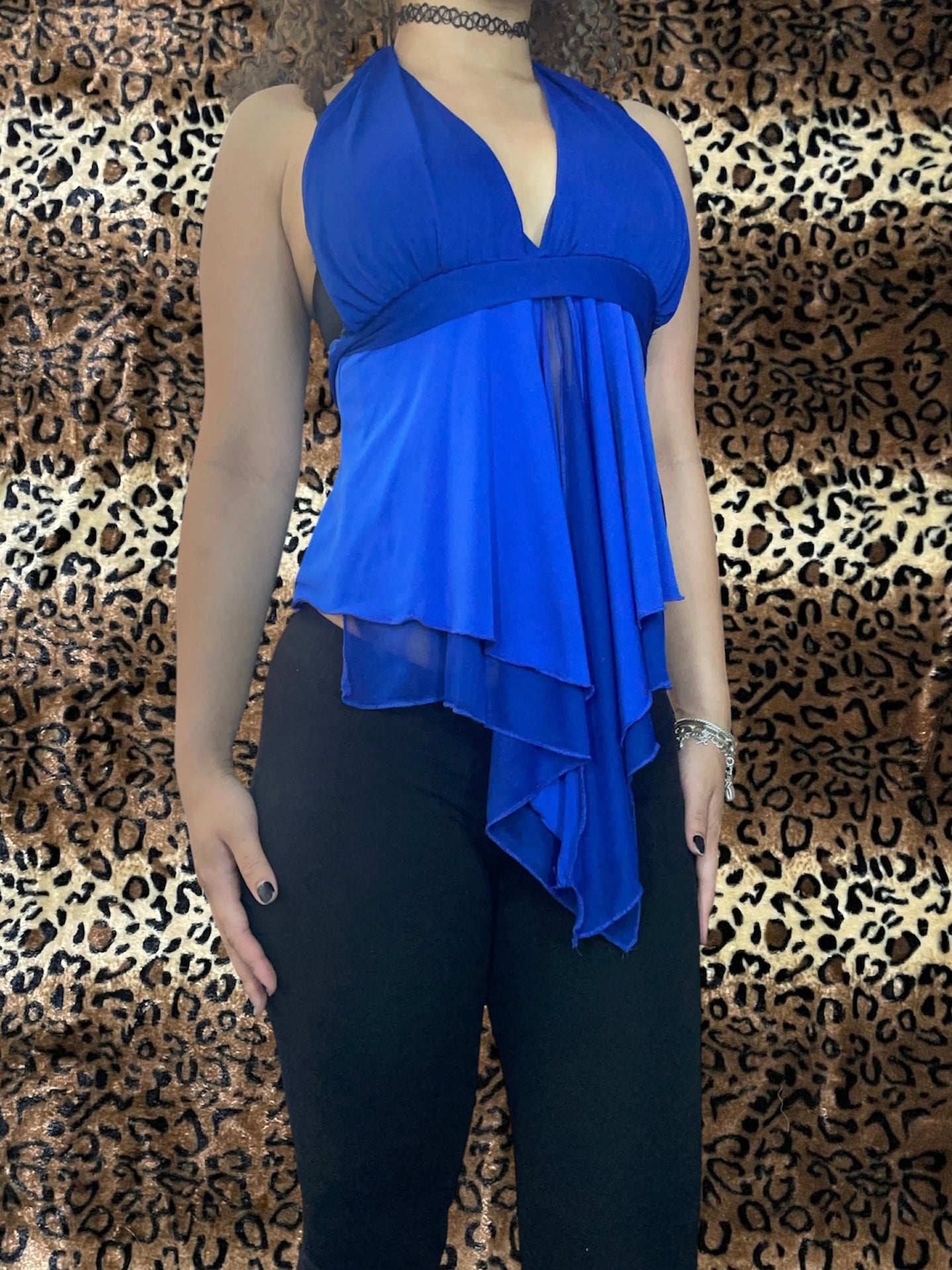 flowy mesh halter top w/ an open middle