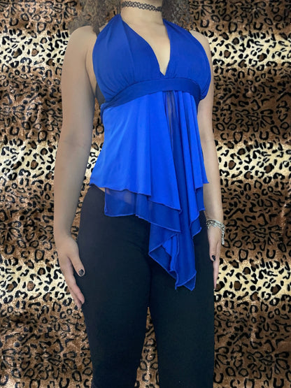 flowy mesh halter top w/ an open middle