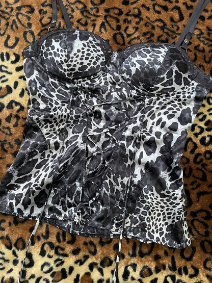 guess cheetah lace up corset