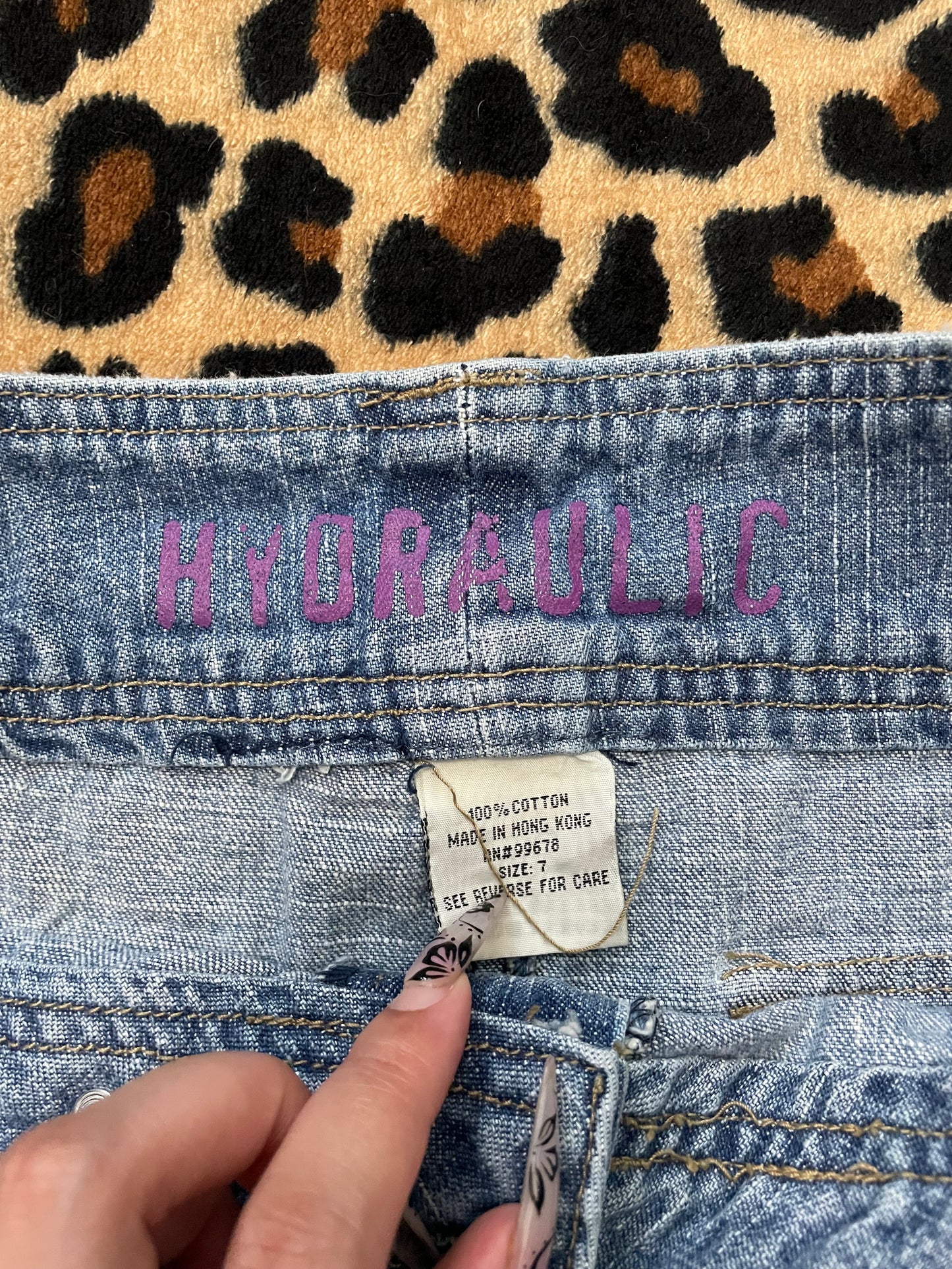 hydraulic denim mini skirt