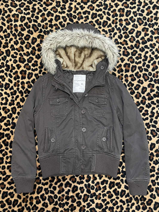 aeropostale fitted fur botton up jacket