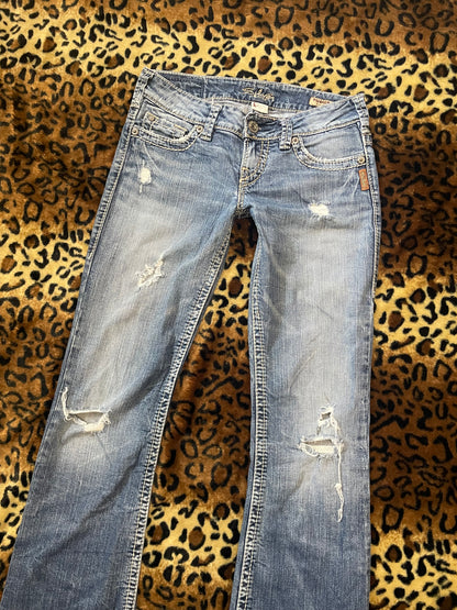 silver lowrise distressed jeans