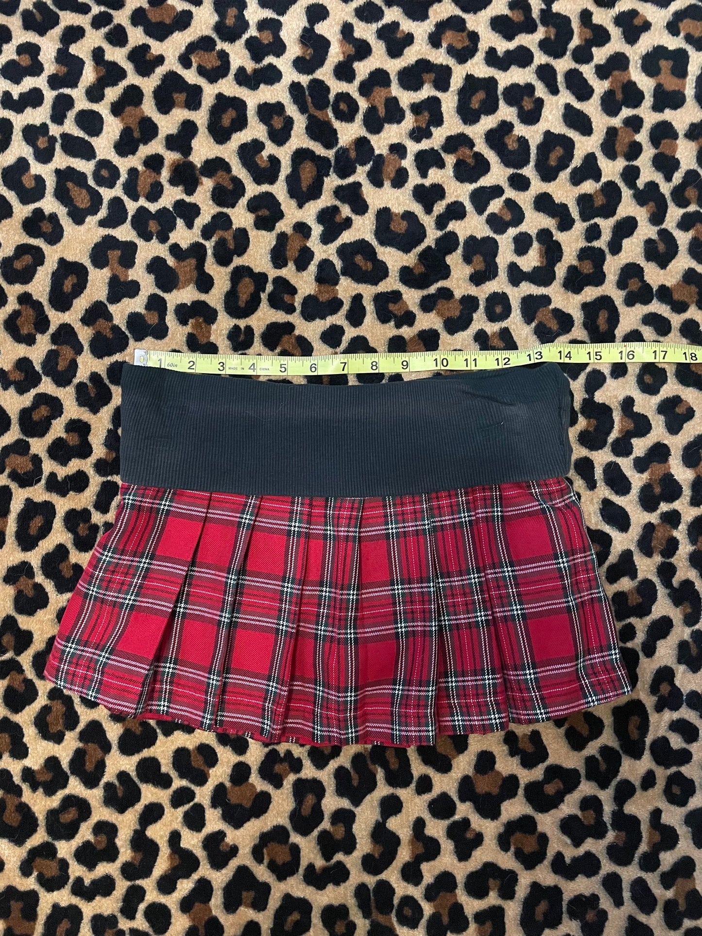 foldover plated plaid mini skirt