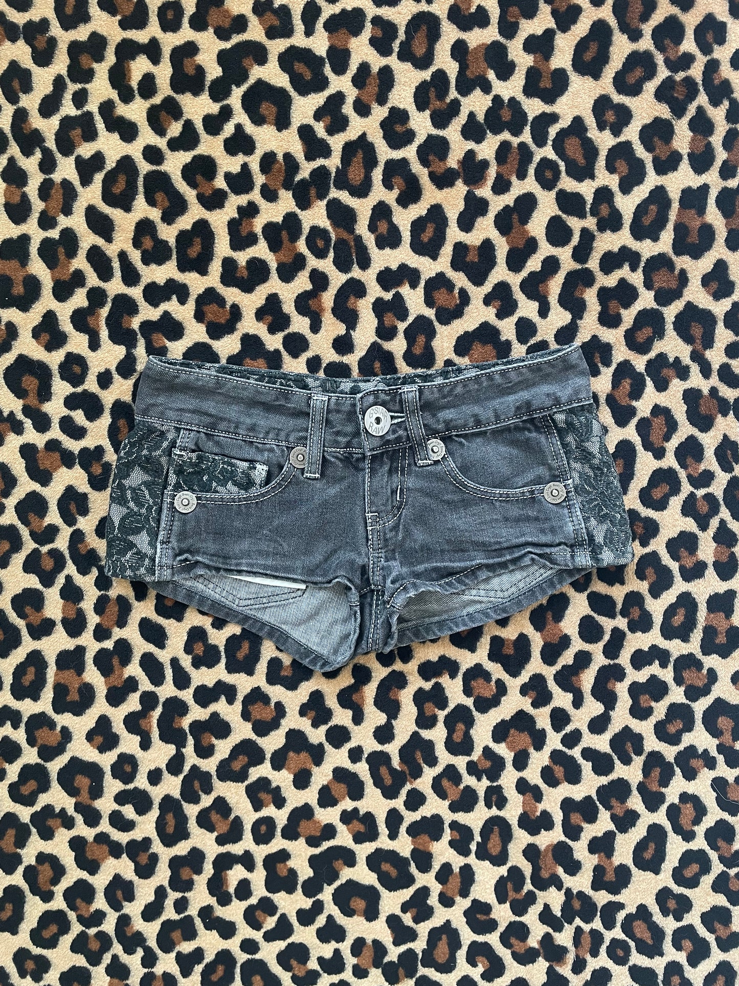 japanese lace denim mini shorts