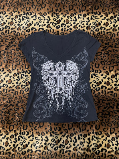 california girlz cross angel wing tee