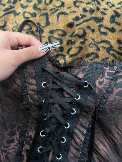animal print lace up corset tank