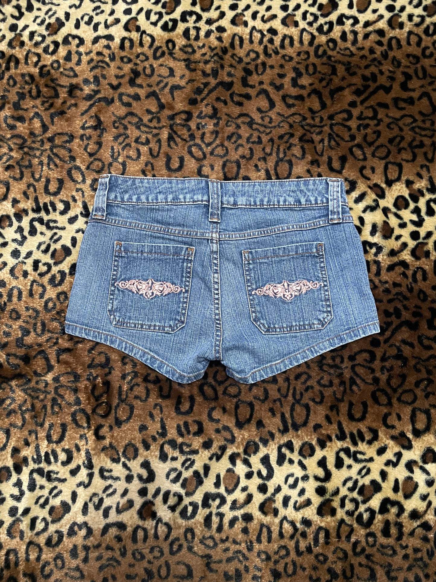 LEI embroidered denim mini shorts