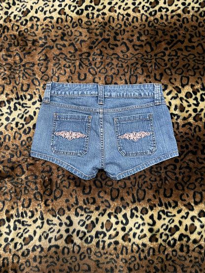 LEI embroidered denim mini shorts