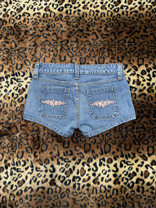 LEI embroidered denim mini shorts