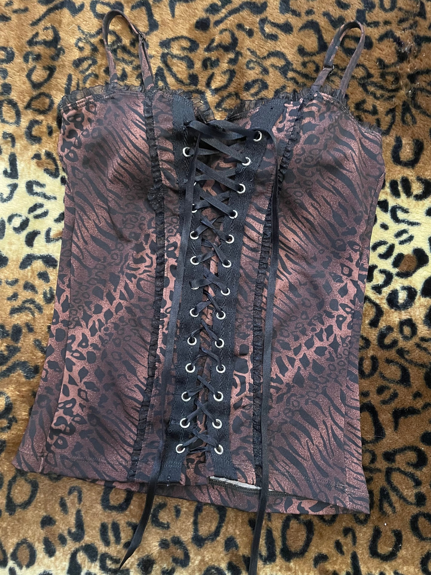 animal print lace up corset tank