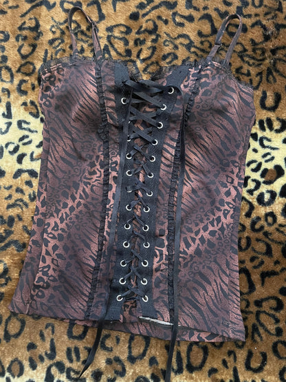 animal print lace up corset tank