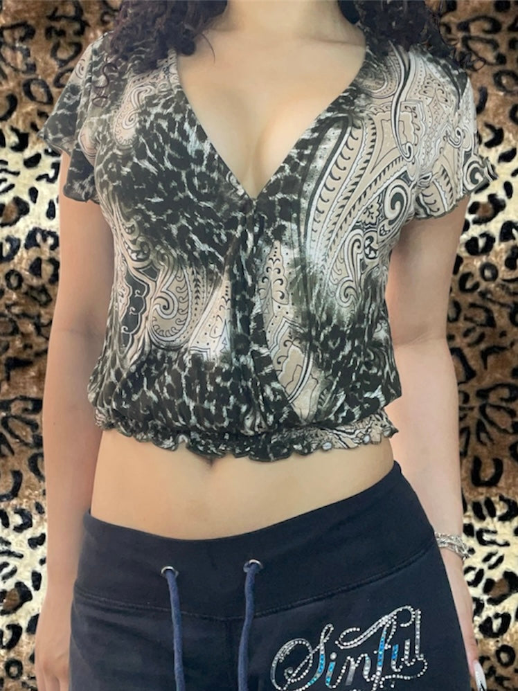 low cut animal print flowy top