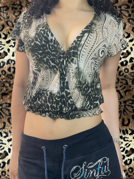 low cut animal print flowy top