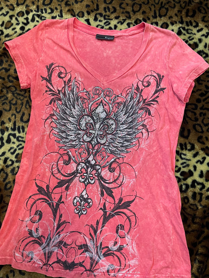 bedazzled cross angel wing tee