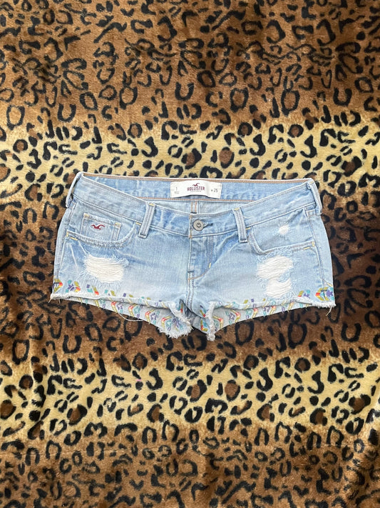 hollister denim embroidered mini shorts