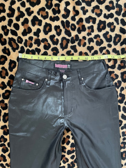 bubblegum shiny/ leather low rise pants