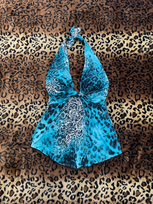 lipstick animal print halter top