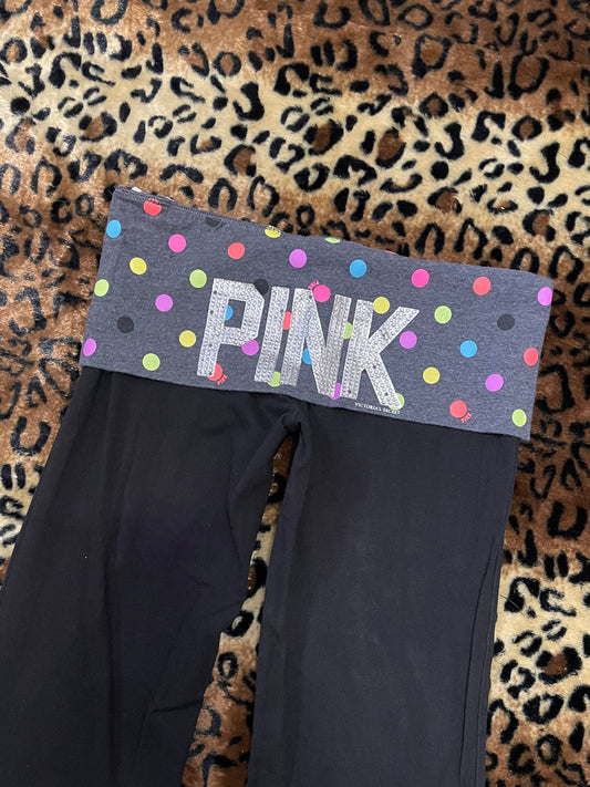 VS Pink polka dot lowrise foldover flare leggings