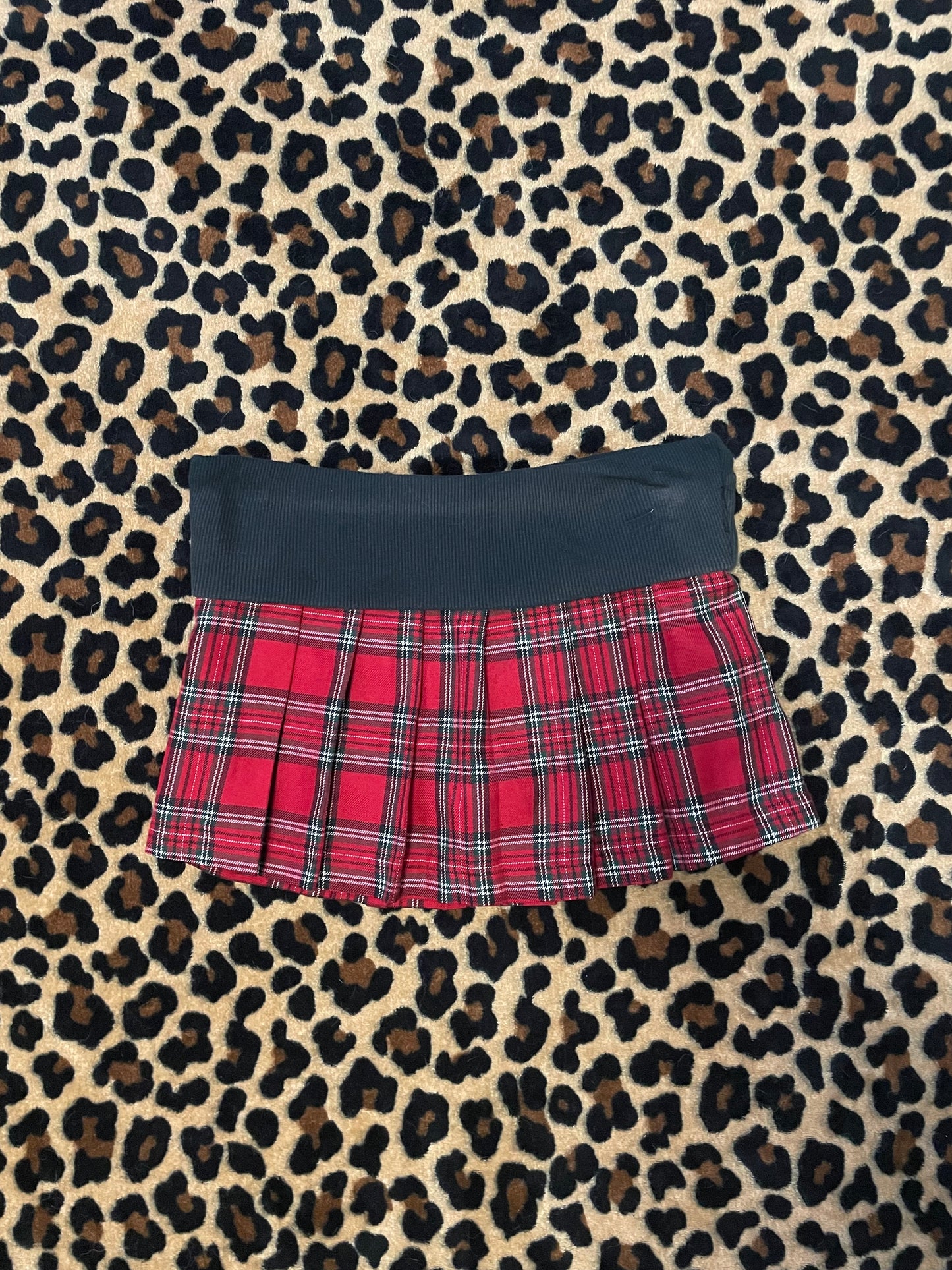 foldover plated plaid mini skirt