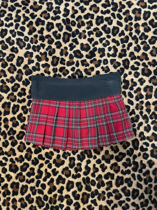 foldover plated plaid mini skirt