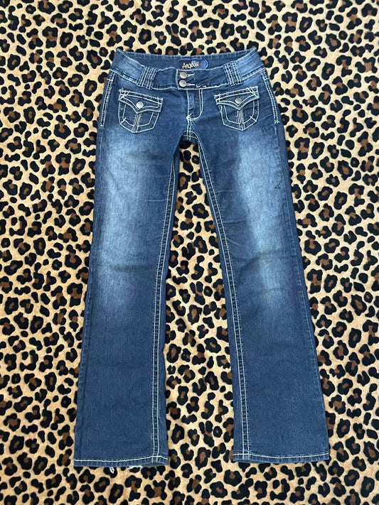 angels lowrise pocket flare jeans