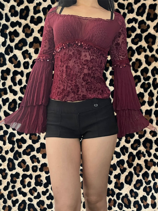 velvet mesh floral babydoll longsleeve