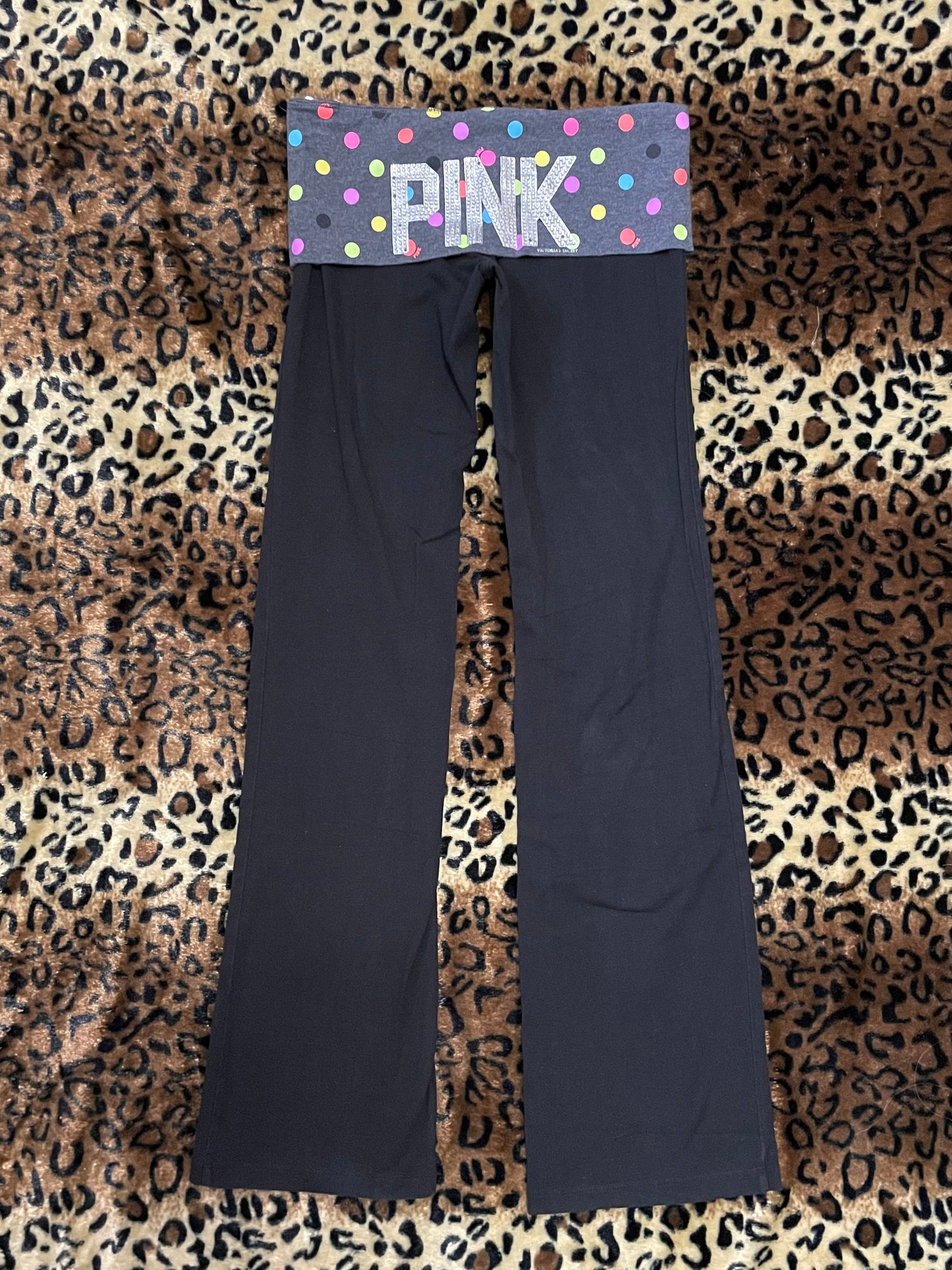 VS Pink polka dot lowrise foldover flare leggings