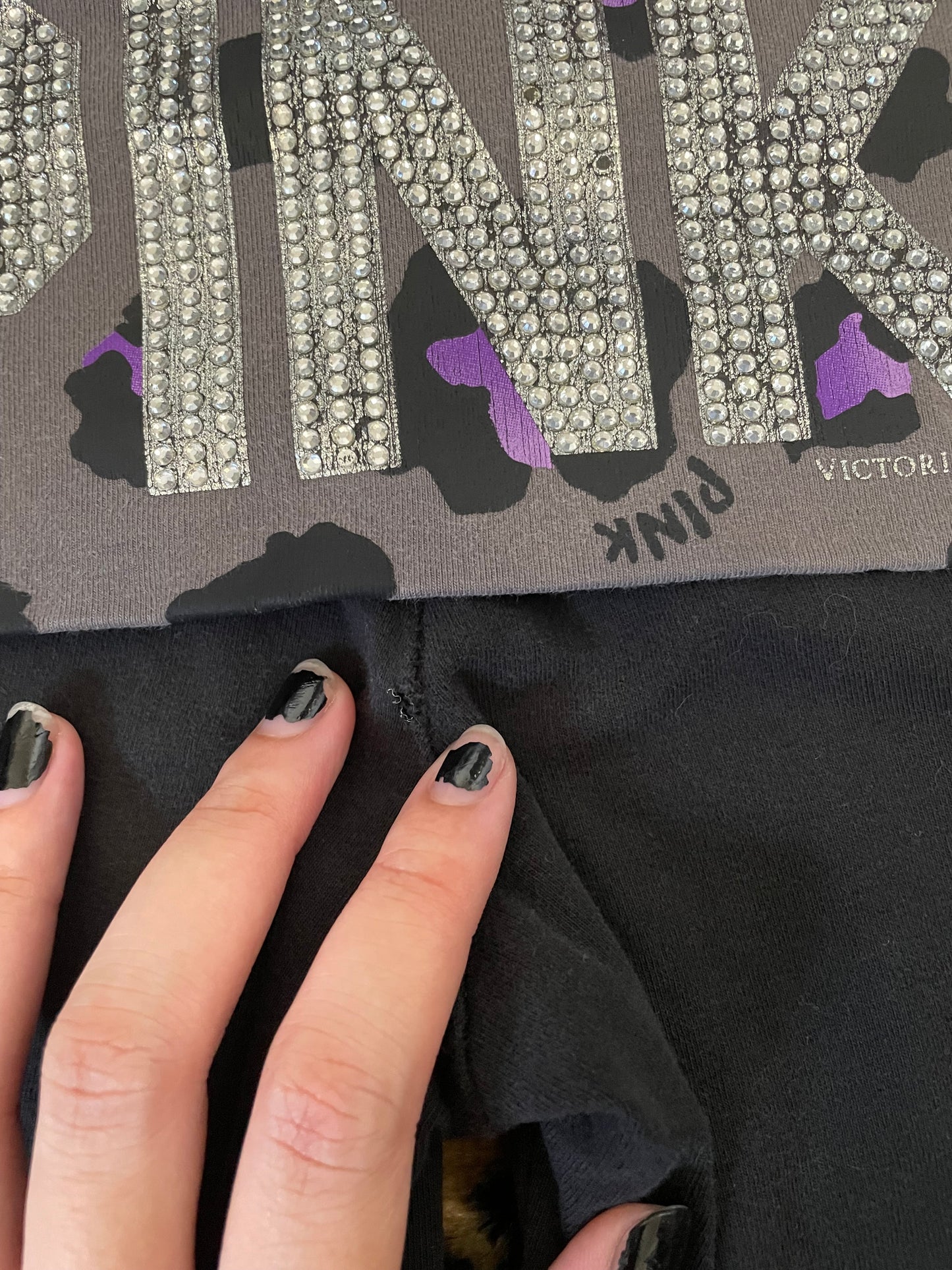 VS Pink leopard print bedazzled lowrise foldover flare leggings