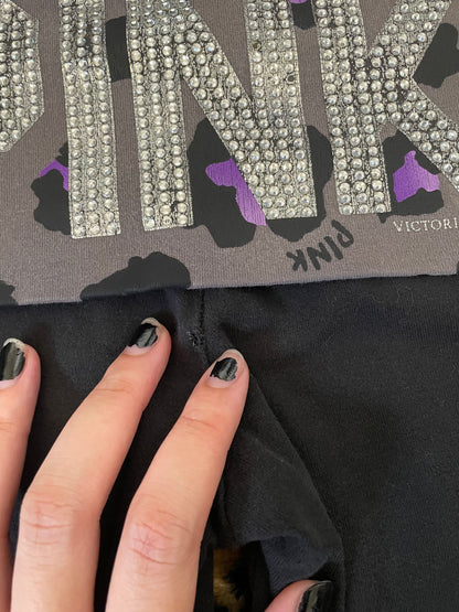 VS Pink leopard print bedazzled lowrise foldover flare leggings