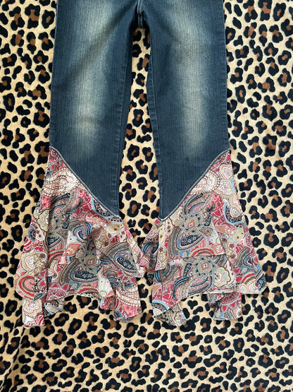 flowy paisley low rise denim pants