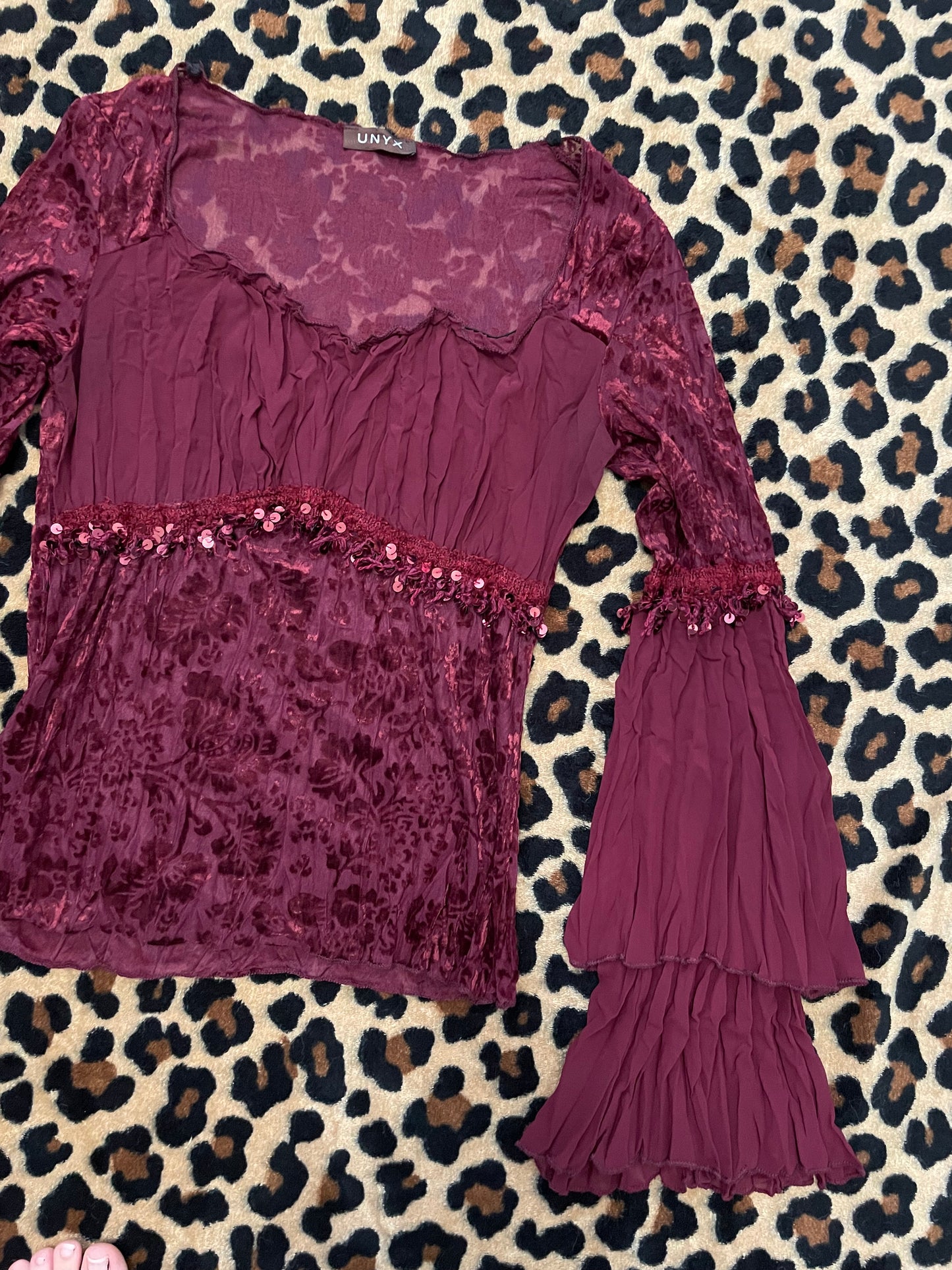 velvet mesh floral babydoll longsleeve
