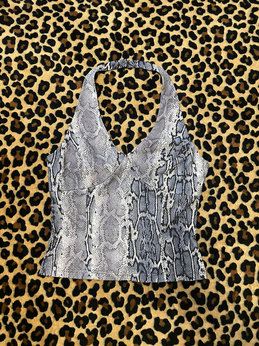 snakeskin babydoll halter top